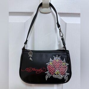 NWT Ed Hardy Love Hearts Black Wristlet with Red and Silver Design